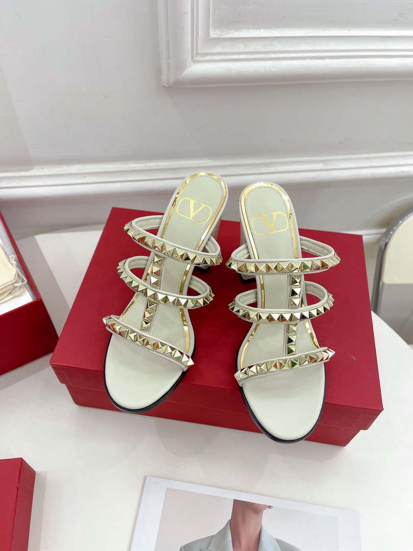 Valentino WS0C47VOD Rockstud Calfskin Leather Slide Sandal 90MM V98862 - 60MM / US 4=Euro 35 - View 1