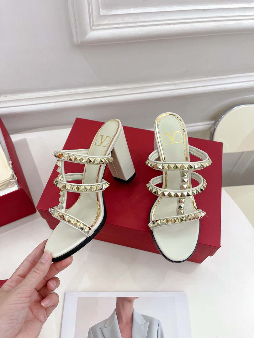 Valentino WS0C47VOD Rockstud Calfskin Leather Slide Sandal 90MM V98862