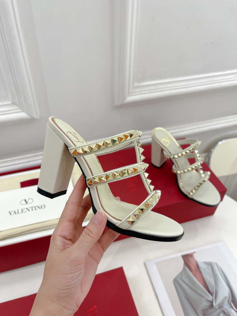 Valentino WS0C47VOD Rockstud Calfskin Leather Slide Sandal 90MM V98862