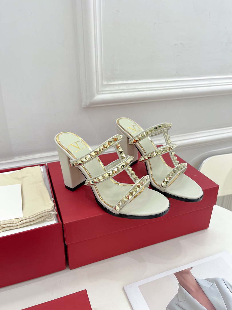 Valentino WS0C47VOD Rockstud Calfskin Leather Slide Sandal 90MM V98862