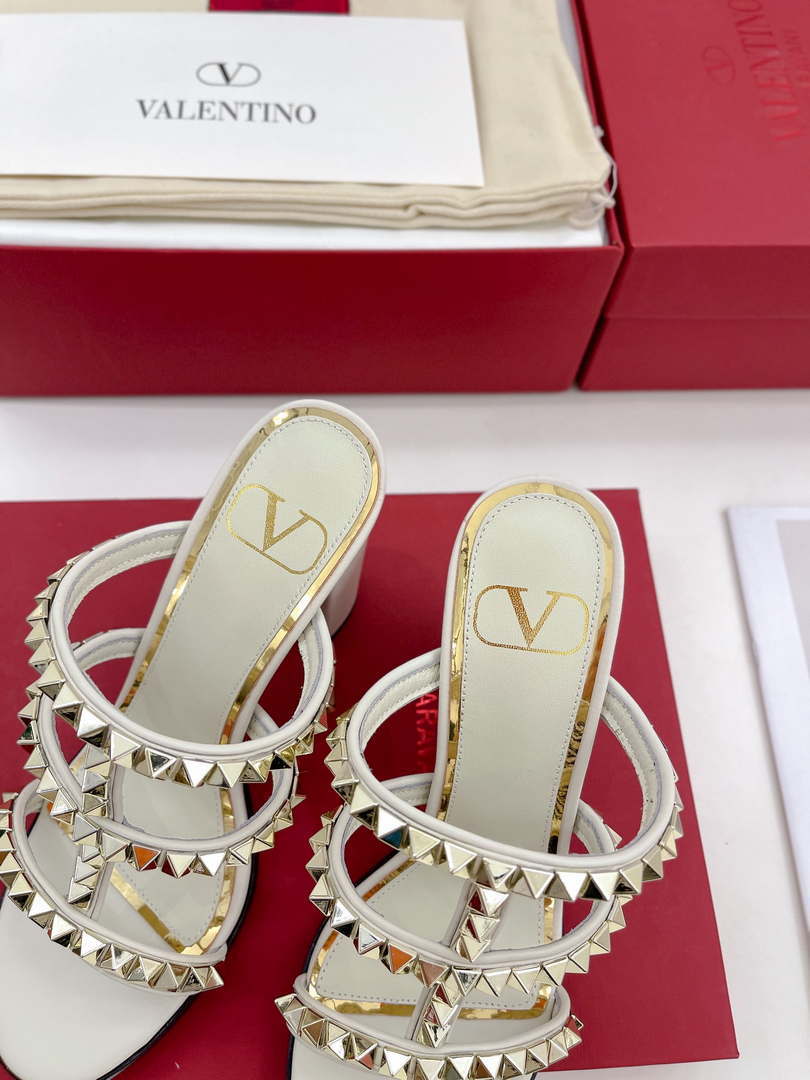 Valentino WS0C47VOD Rockstud Calfskin Leather Slide Sandal 90MM V98862