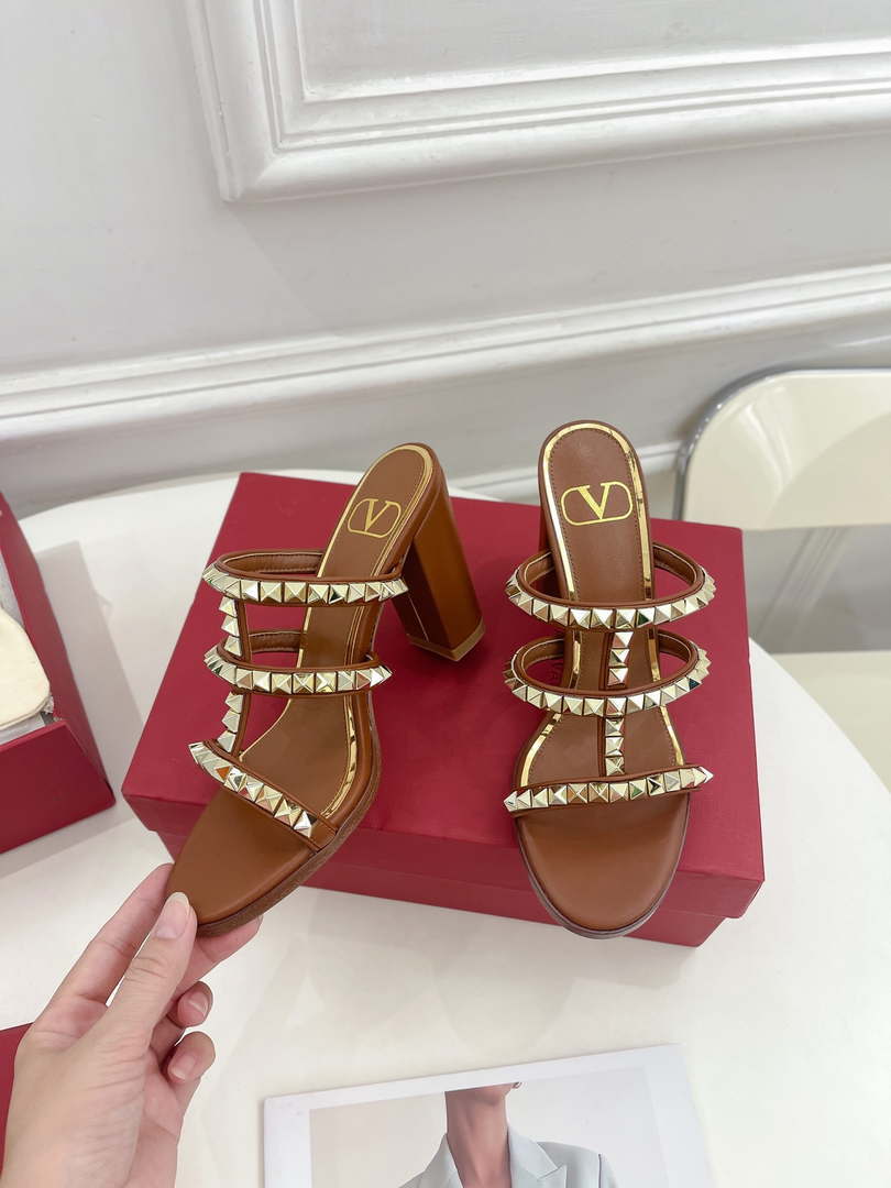 Valentino WS0C47VOD Rockstud Calfskin Leather Slide Sandal 90MM V98863