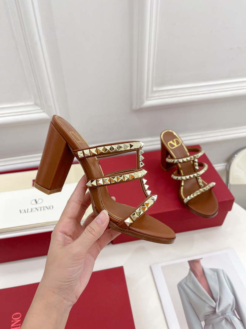 Valentino WS0C47VOD Rockstud Calfskin Leather Slide Sandal 90MM V98863