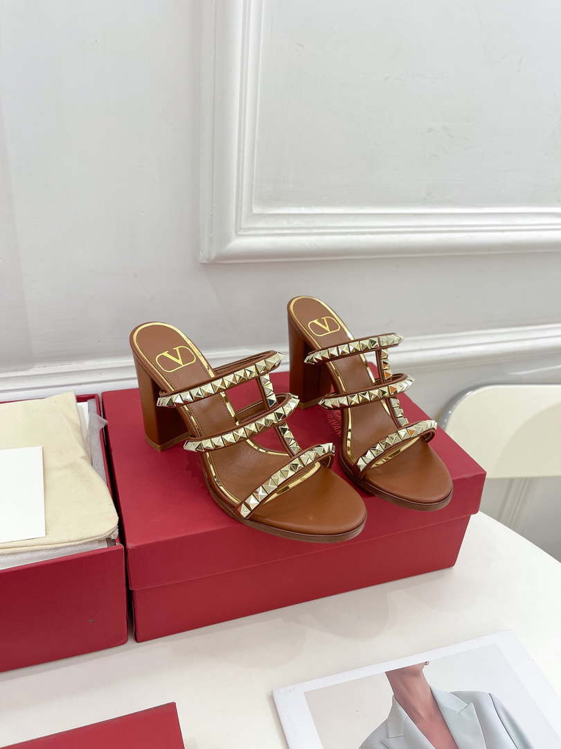 Valentino WS0C47VOD Rockstud Calfskin Leather Slide Sandal 90MM V98863