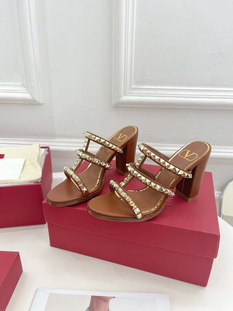 Valentino WS0C47VOD Rockstud Calfskin Leather Slide Sandal 90MM V98863