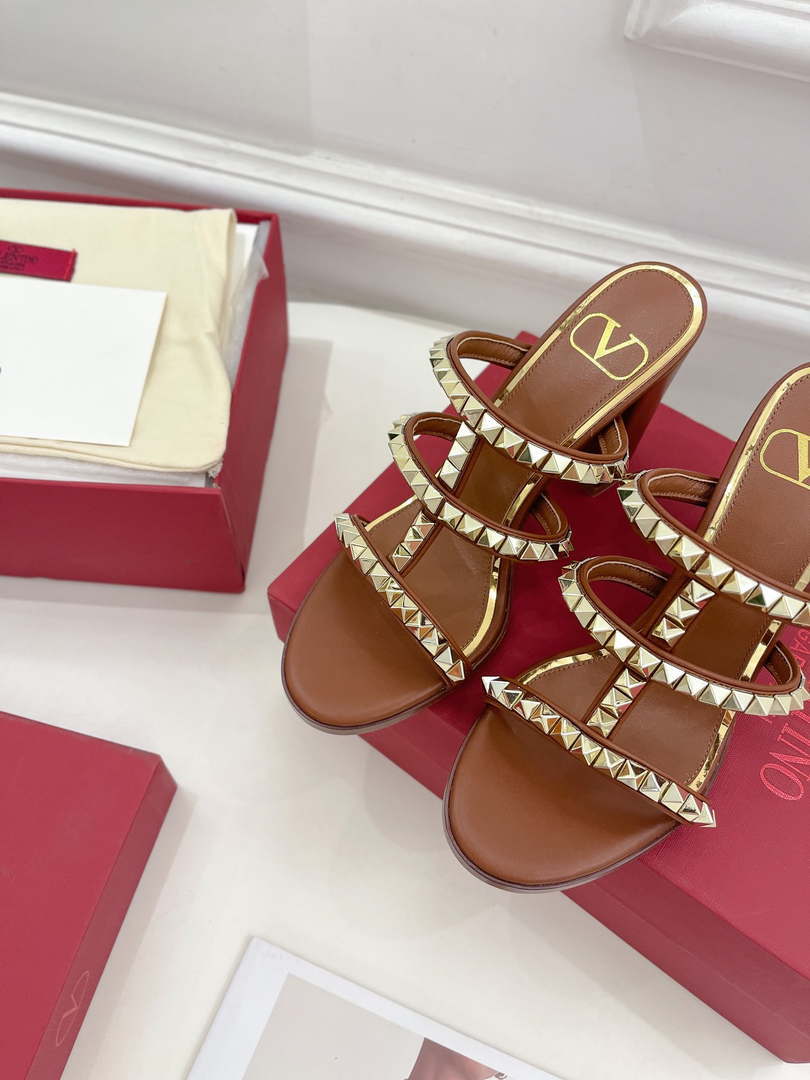 Valentino WS0C47VOD Rockstud Calfskin Leather Slide Sandal 90MM V98863