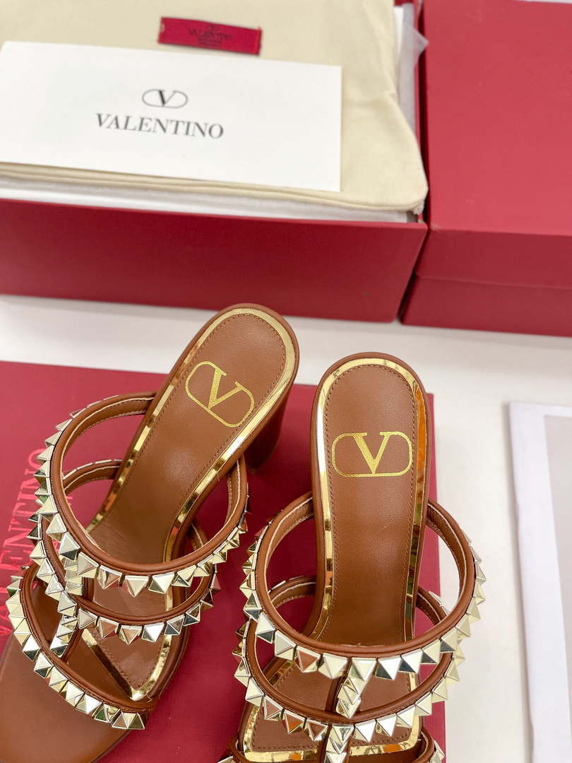 Valentino WS0C47VOD Rockstud Calfskin Leather Slide Sandal 90MM V98863