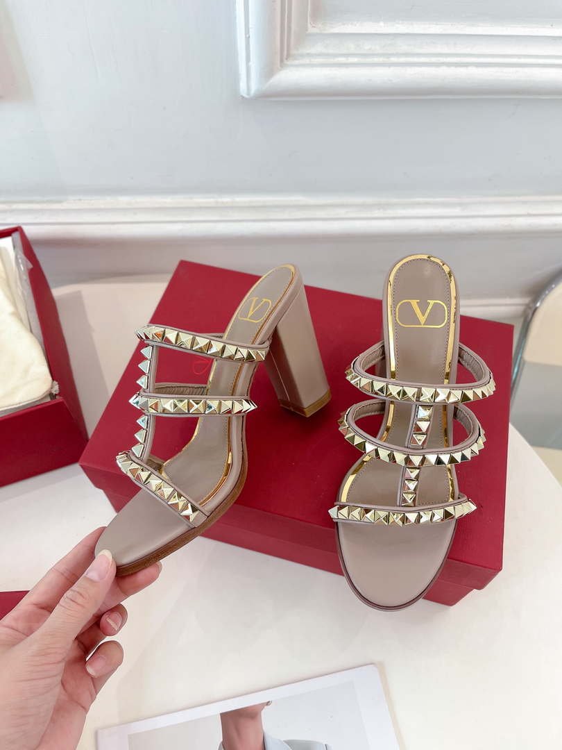 Valentino WS0C47VOD Rockstud Calfskin Leather Slide Sandal 90MM V98864