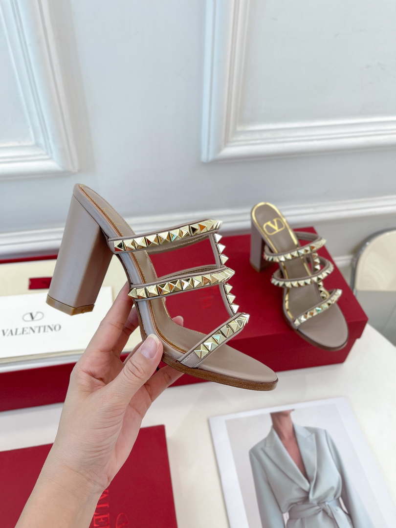 Valentino WS0C47VOD Rockstud Calfskin Leather Slide Sandal 90MM V98864
