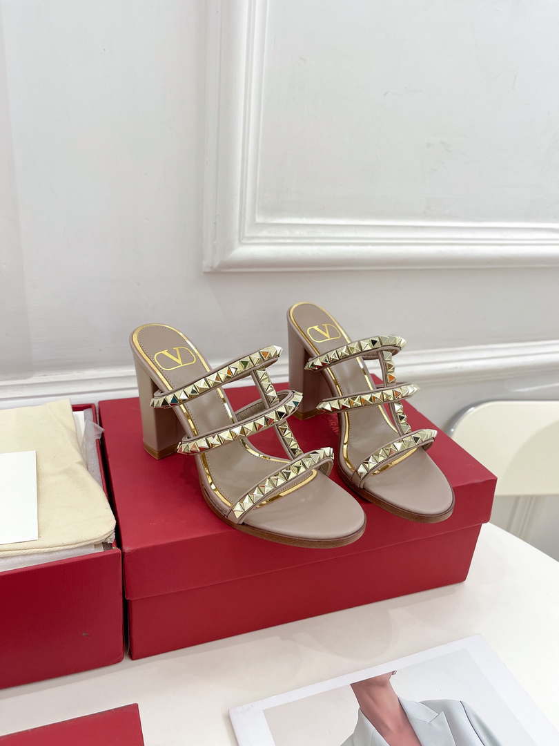 Valentino WS0C47VOD Rockstud Calfskin Leather Slide Sandal 90MM V98864