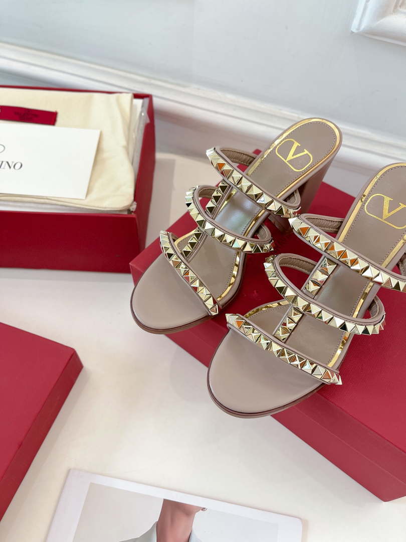 Valentino WS0C47VOD Rockstud Calfskin Leather Slide Sandal 90MM V98864