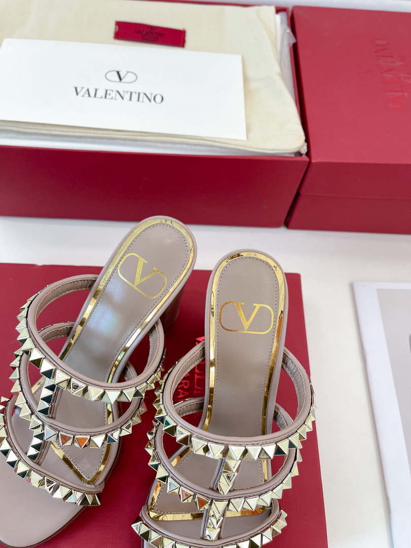 Valentino WS0C47VOD Rockstud Calfskin Leather Slide Sandal 90MM V98864