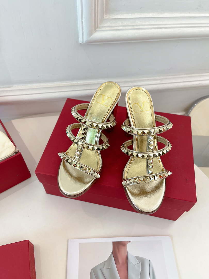 Valentino WS0C47VOD Rockstud Calfskin Leather Slide Sandal 90MM V98865 - 60MM / US 4=Euro 35 - View 1
