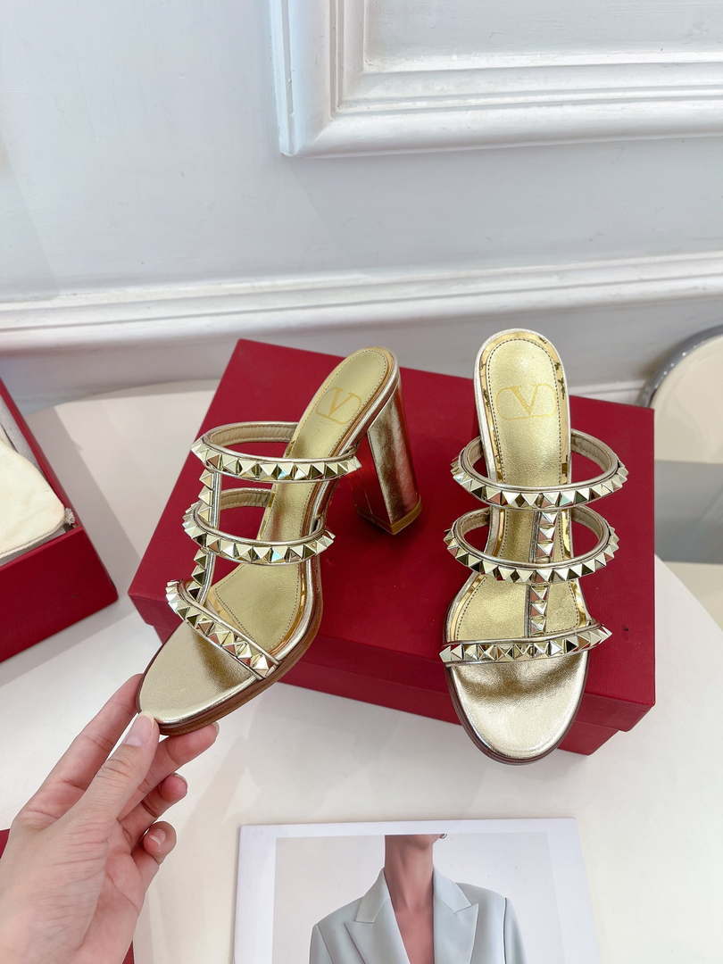 Valentino WS0C47VOD Rockstud Calfskin Leather Slide Sandal 90MM V98865
