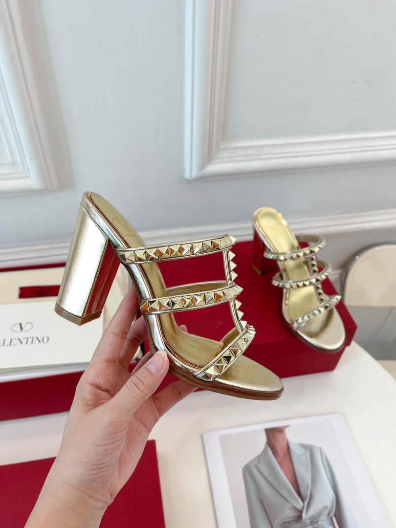Valentino WS0C47VOD Rockstud Calfskin Leather Slide Sandal 90MM V98865
