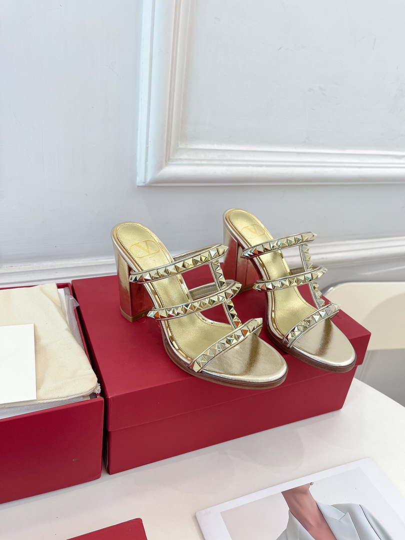 Valentino WS0C47VOD Rockstud Calfskin Leather Slide Sandal 90MM V98865