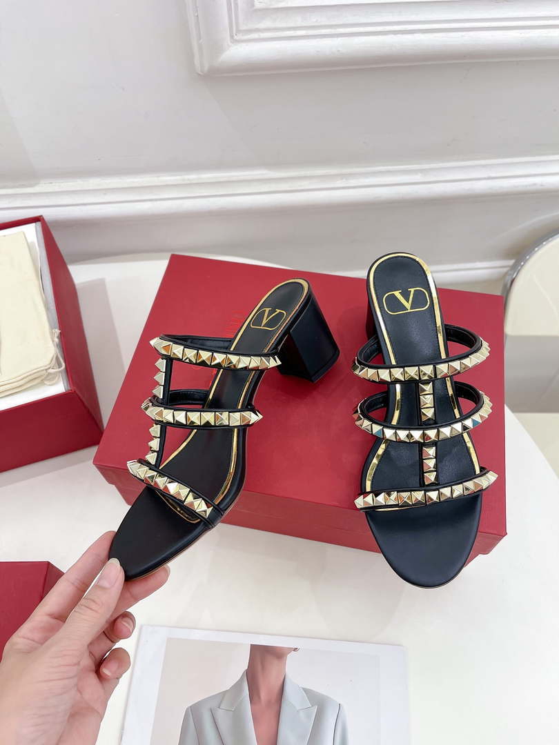 Valentino WS0C47VOD Rockstud Calfskin Leather Slide Sandal 60MM V98866