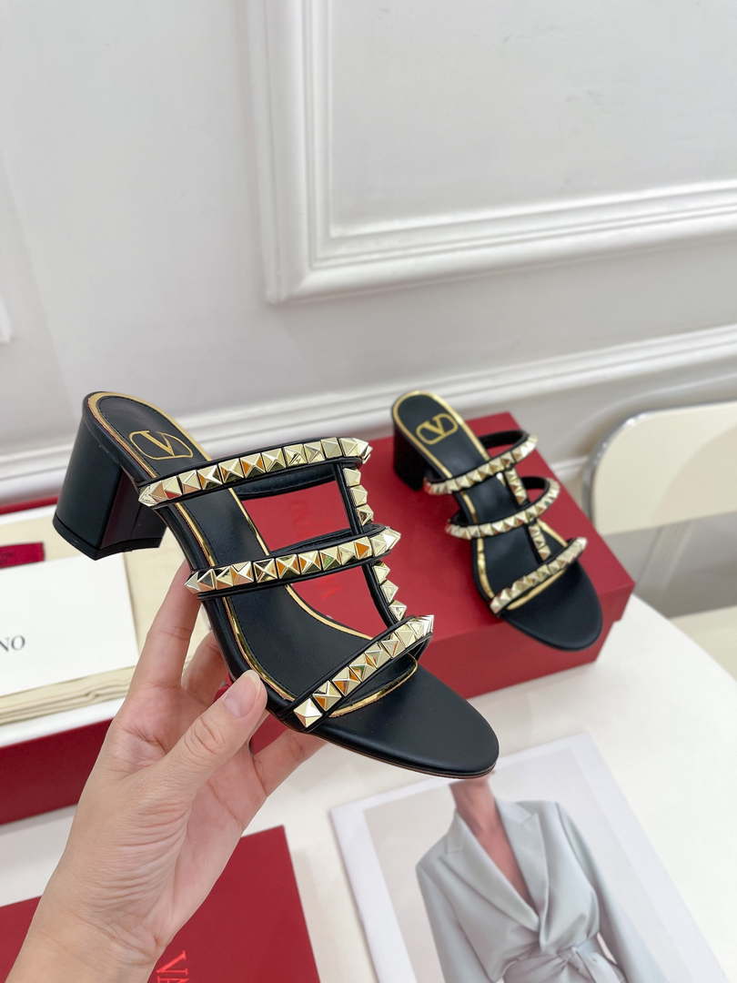 Valentino WS0C47VOD Rockstud Calfskin Leather Slide Sandal 60MM V98866