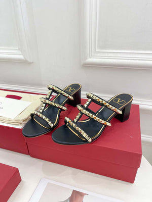 Valentino WS0C47VOD Rockstud Calfskin Leather Slide Sandal 60MM V98866 - 60MM / US 4=Euro 35 - View 1