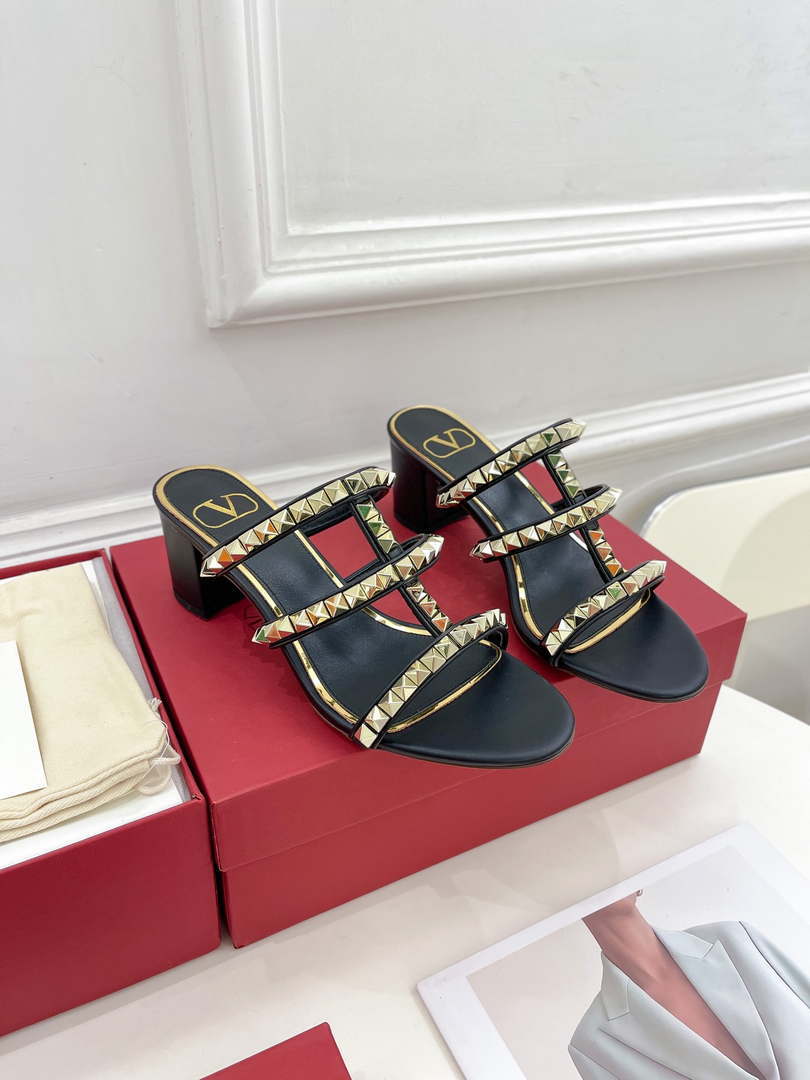 Valentino WS0C47VOD Rockstud Calfskin Leather Slide Sandal 60MM V98866