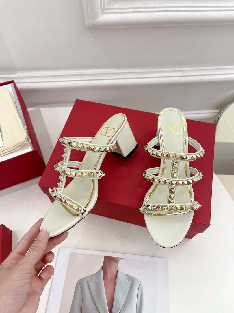 Valentino WS0C47VOD Rockstud Calfskin Leather Slide Sandal 60MM V98867