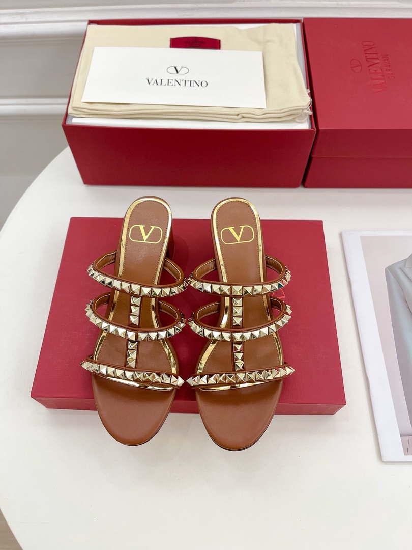 Valentino WS0C47VOD Rockstud Calfskin Leather Slide Sandal 60MM V98868