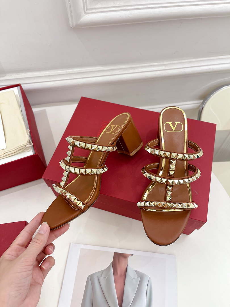 Valentino WS0C47VOD Rockstud Calfskin Leather Slide Sandal 60MM V98868
