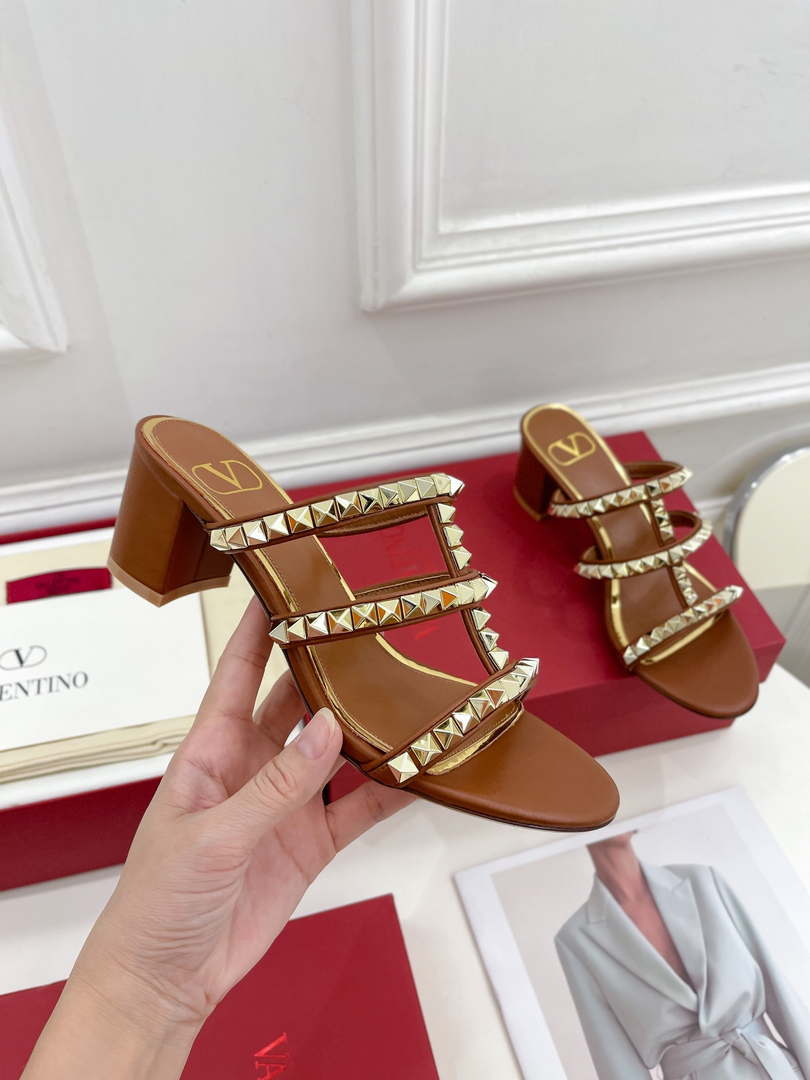 Valentino WS0C47VOD Rockstud Calfskin Leather Slide Sandal 60MM V98868 - 60MM / US 4=Euro 35 - View 1