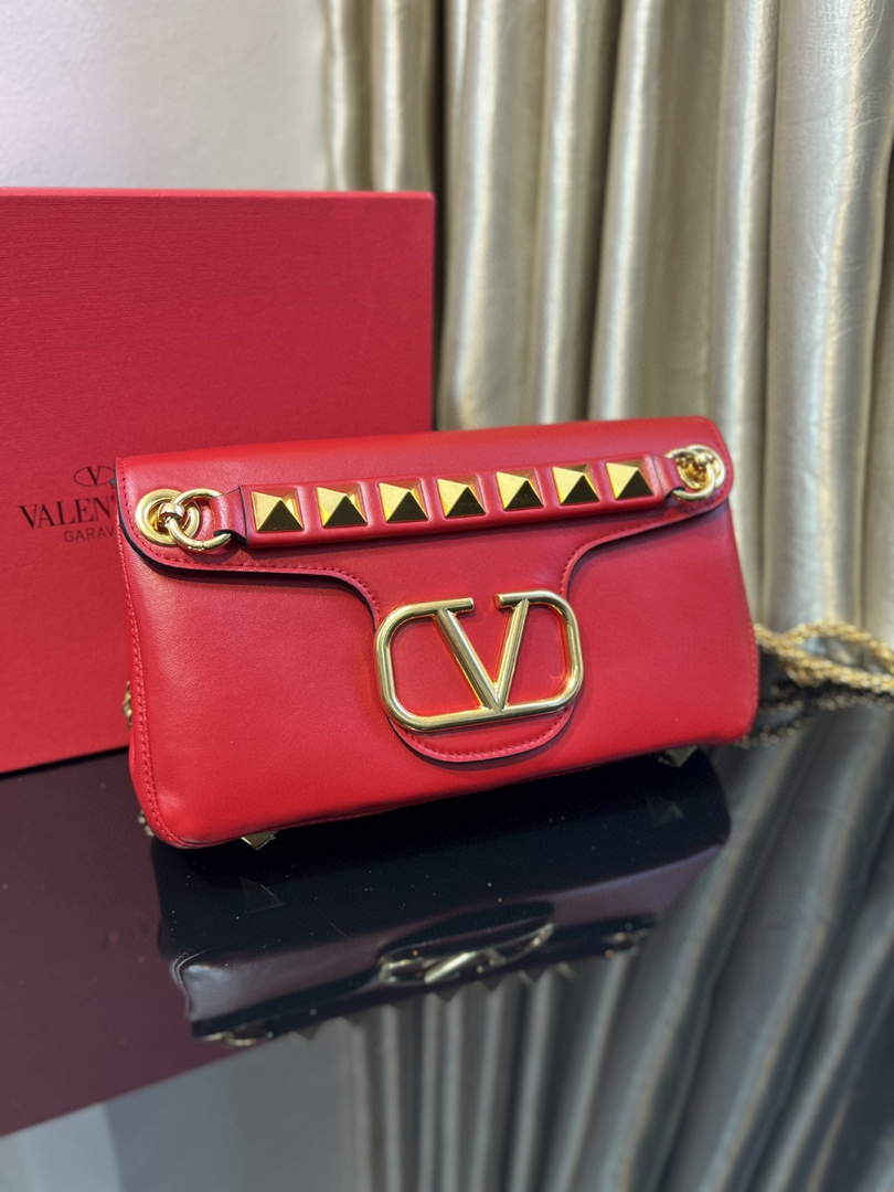 Valentino XW2B0K26 Stud Sign Nappa Shoulder Bag Red