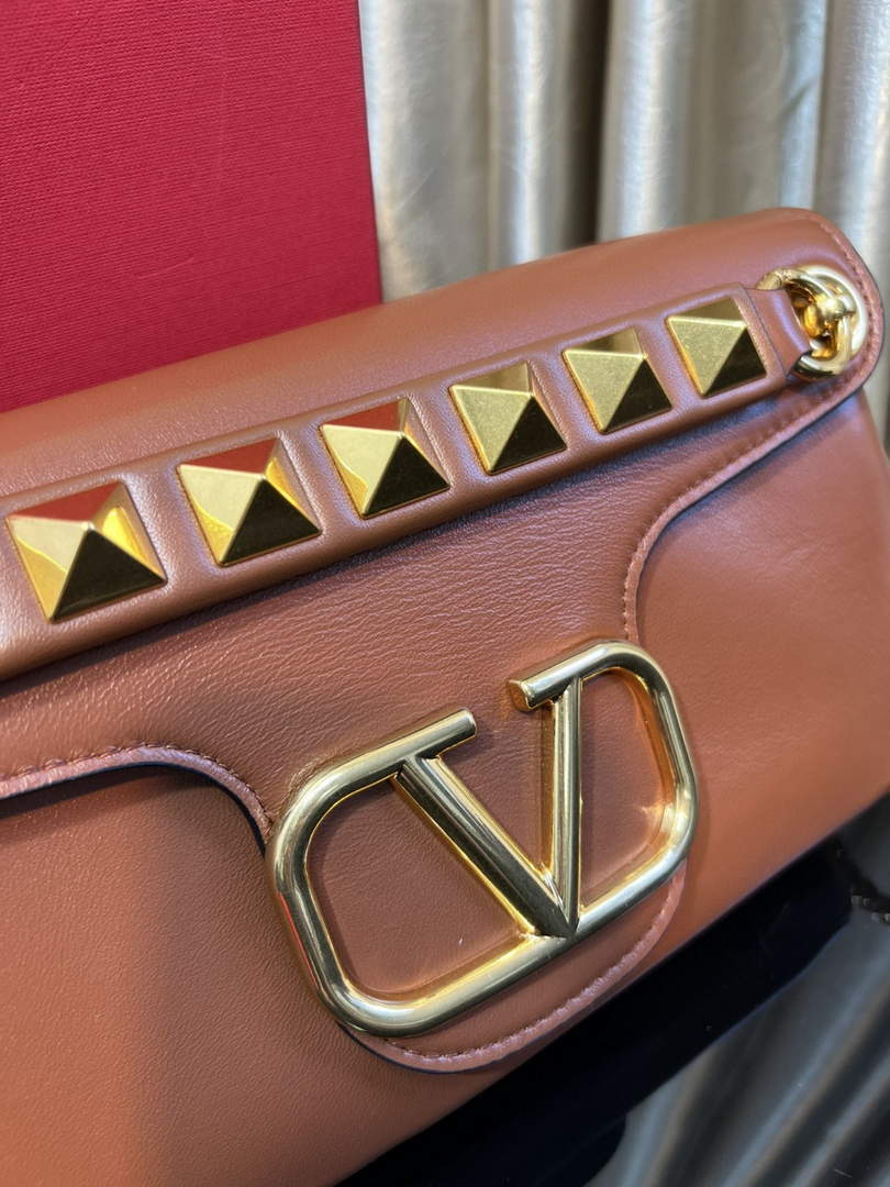 Valentino XW2B0K26 Stud Sign Nappa Shoulder Bag Brown