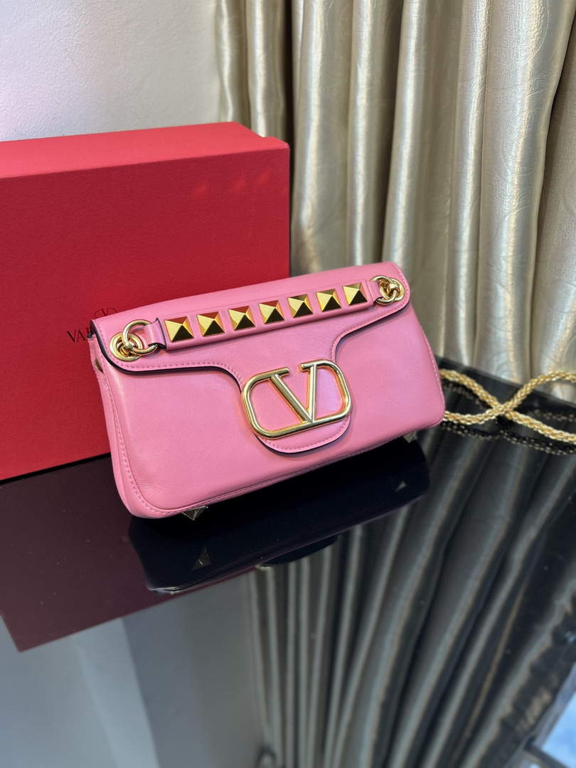 Valentino XW2B0K26 Stud Sign Nappa Shoulder Bag Rose Red