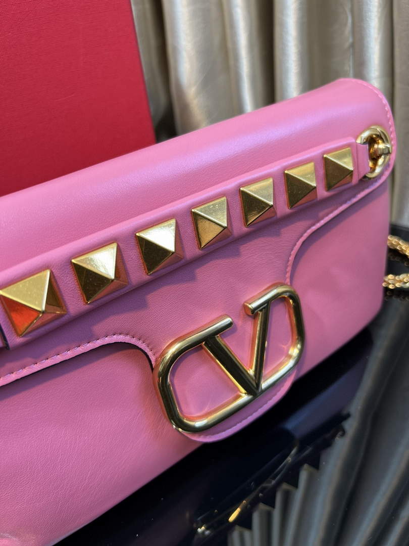 Valentino XW2B0K26 Stud Sign Nappa Shoulder Bag Rose Red