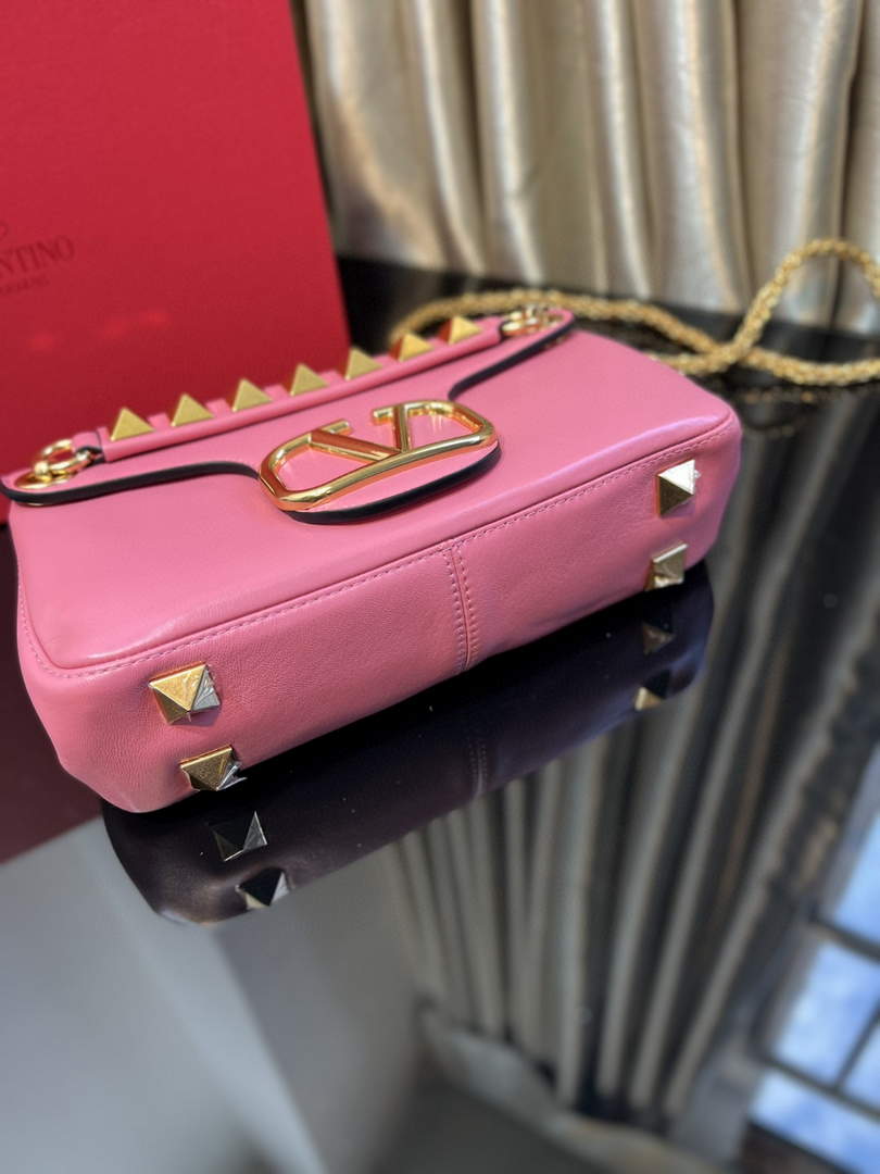 Valentino XW2B0K26 Stud Sign Nappa Shoulder Bag Rose Red