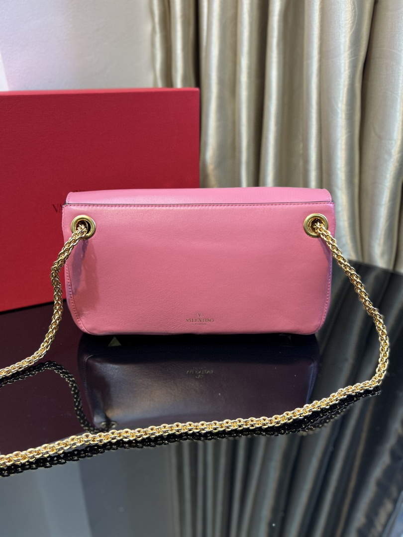 Valentino XW2B0K26 Stud Sign Nappa Shoulder Bag Rose Red
