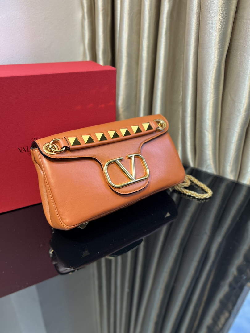 Valentino XW2B0K26 Stud Sign Nappa Shoulder Bag Tan