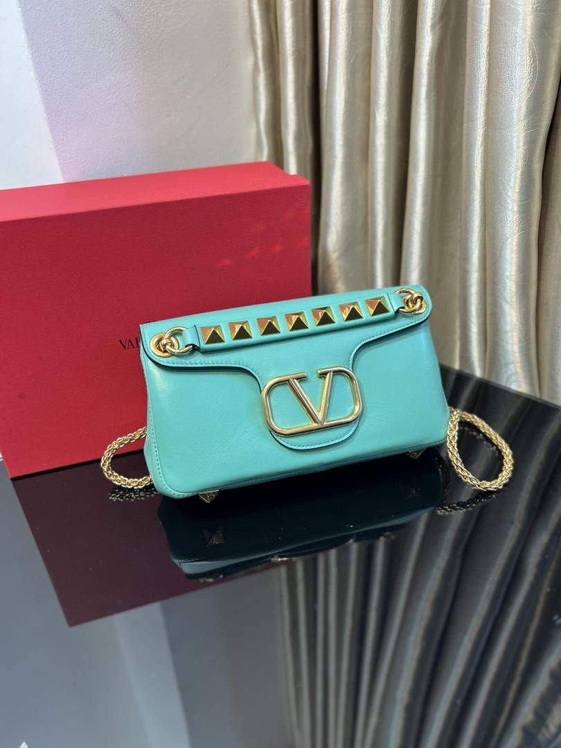 Valentino XW2B0K26 Stud Sign Nappa Shoulder Bag Lake Blue