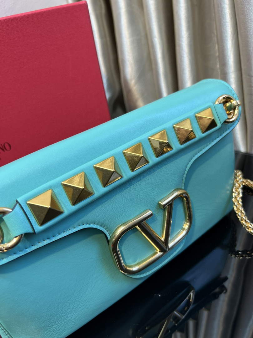 Valentino XW2B0K26 Stud Sign Nappa Shoulder Bag Lake Blue
