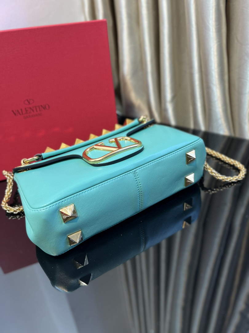 Valentino XW2B0K26 Stud Sign Nappa Shoulder Bag Lake Blue