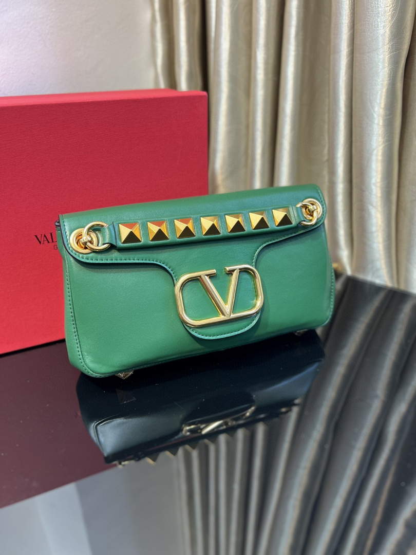 Valentino XW2B0K26 Stud Sign Nappa Shoulder Bag Green