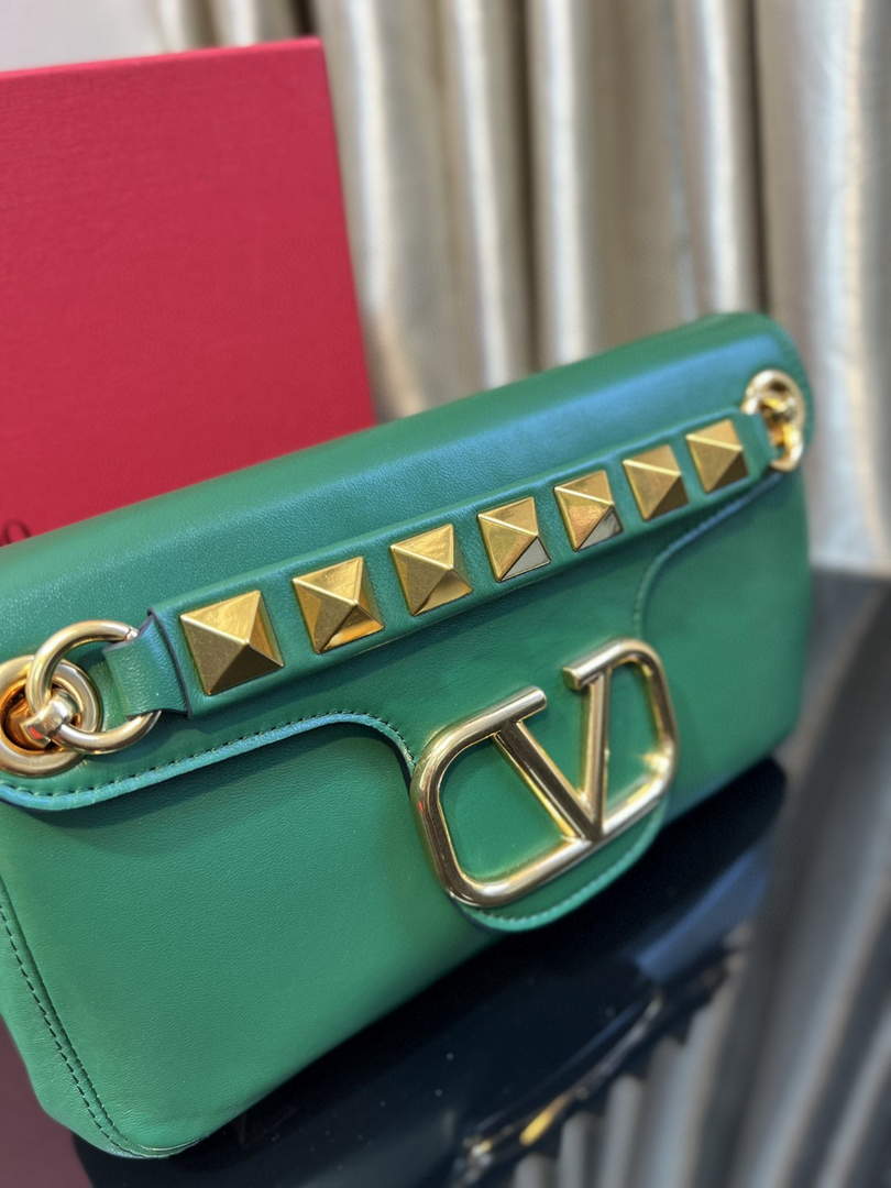 Valentino XW2B0K26 Stud Sign Nappa Shoulder Bag Green