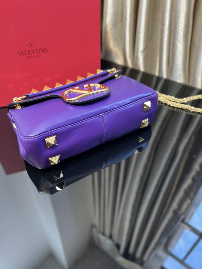 Valentino XW2B0K26 Stud Sign Nappa Shoulder Bag Purple