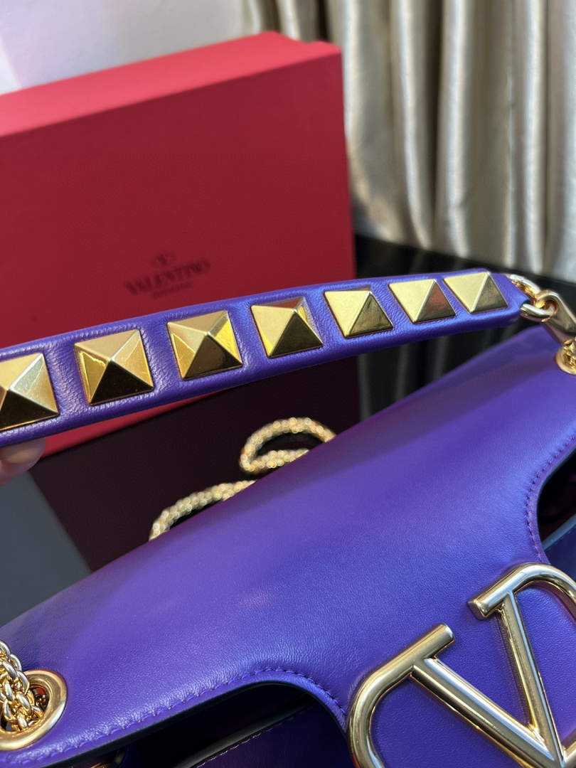 Valentino XW2B0K26 Stud Sign Nappa Shoulder Bag Purple