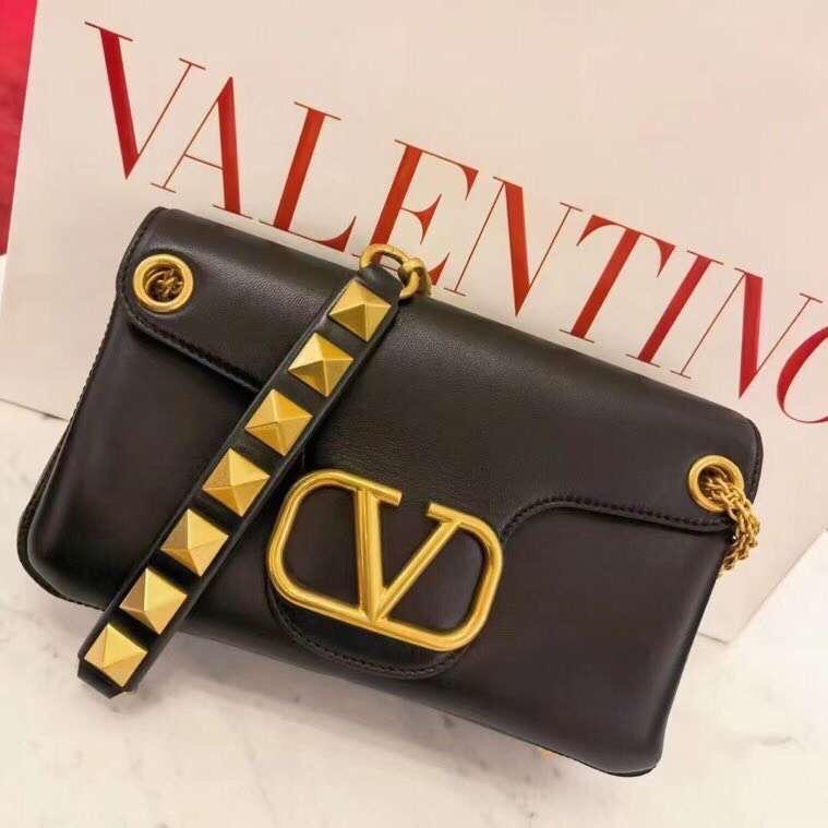 Valentino XW2B0K26 Stud Sign Nappa Shoulder Bag Black