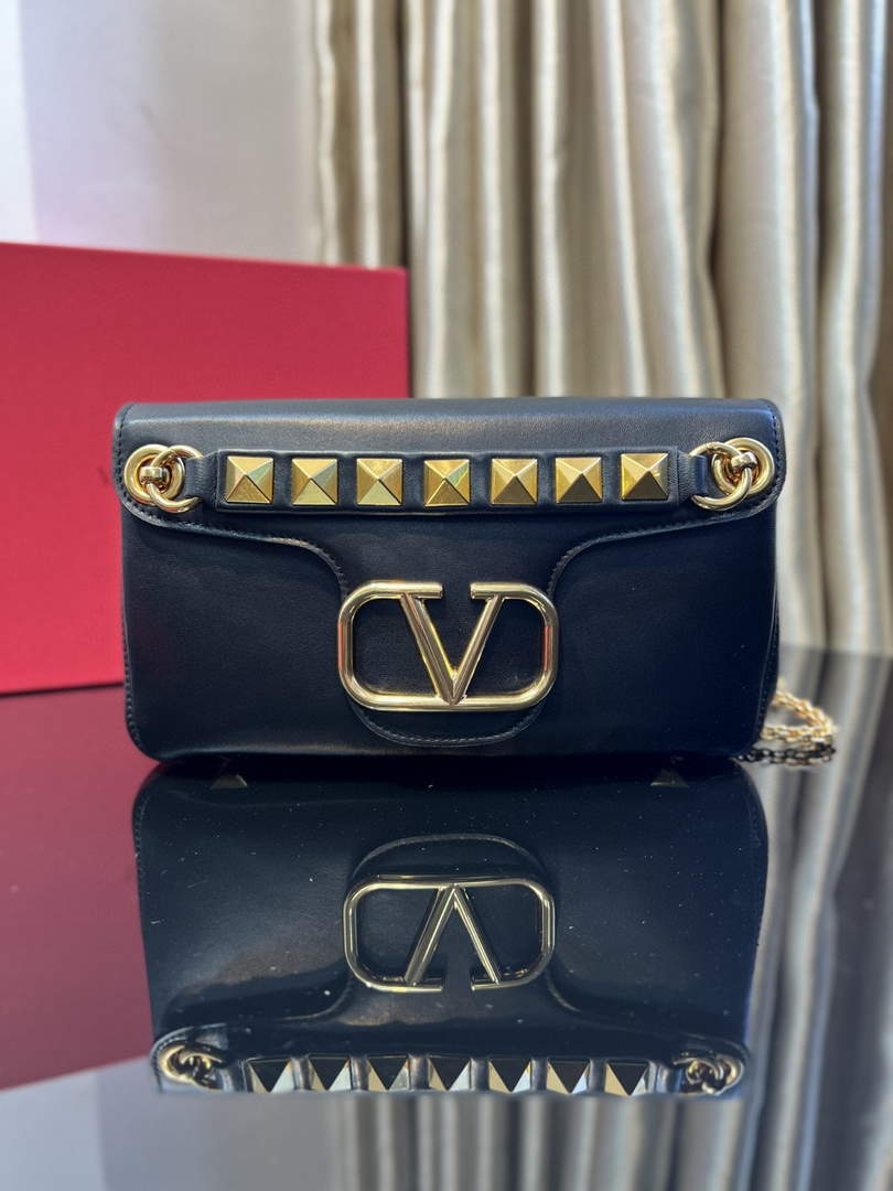 Valentino XW2B0K26 Stud Sign Nappa Shoulder Bag Black