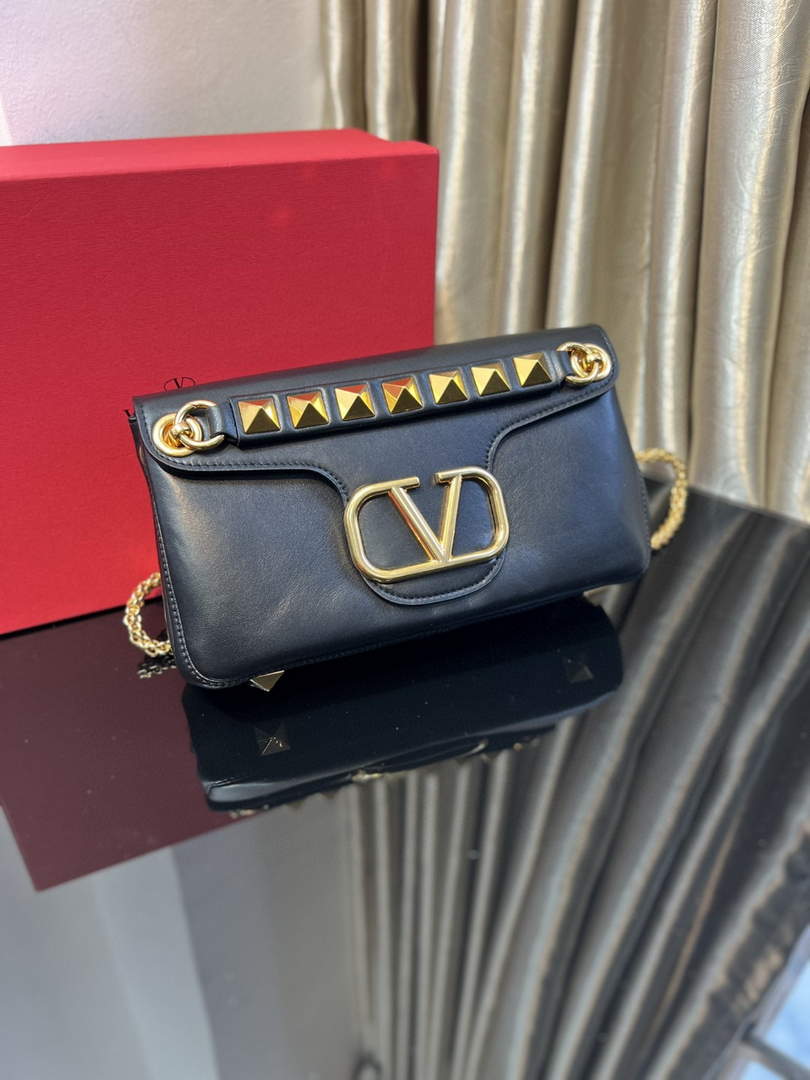 Valentino XW2B0K26 Stud Sign Nappa Shoulder Bag Black