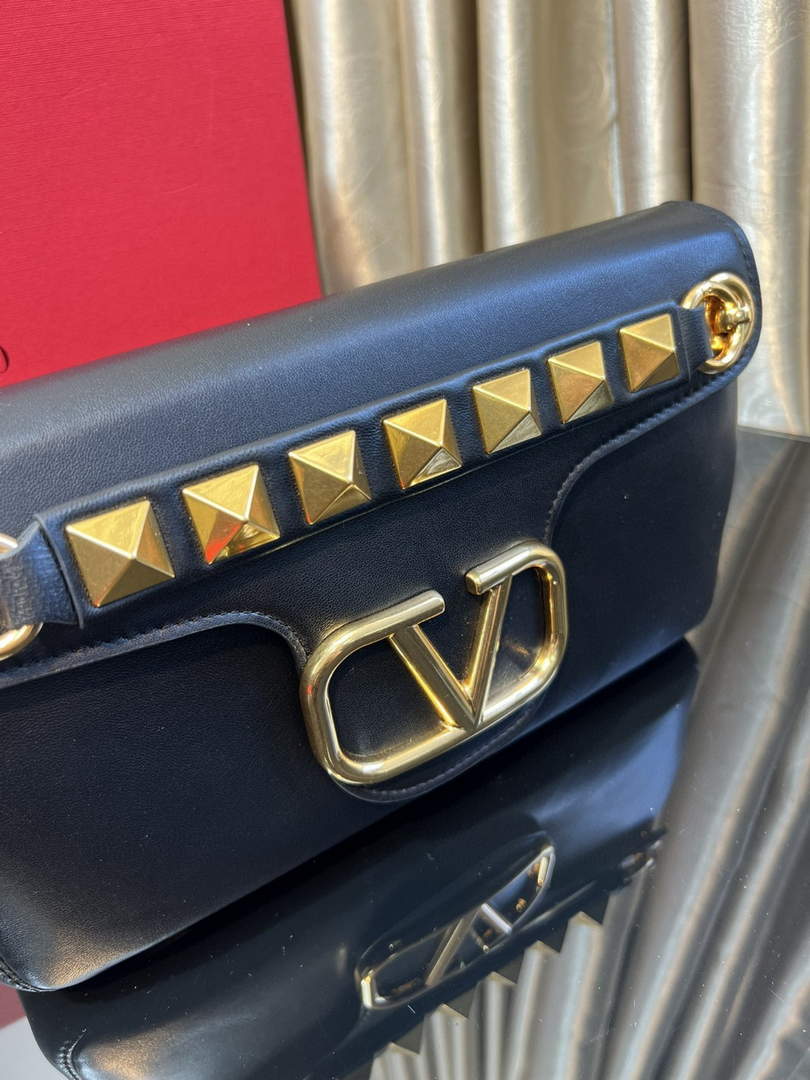 Valentino XW2B0K26 Stud Sign Nappa Shoulder Bag Black