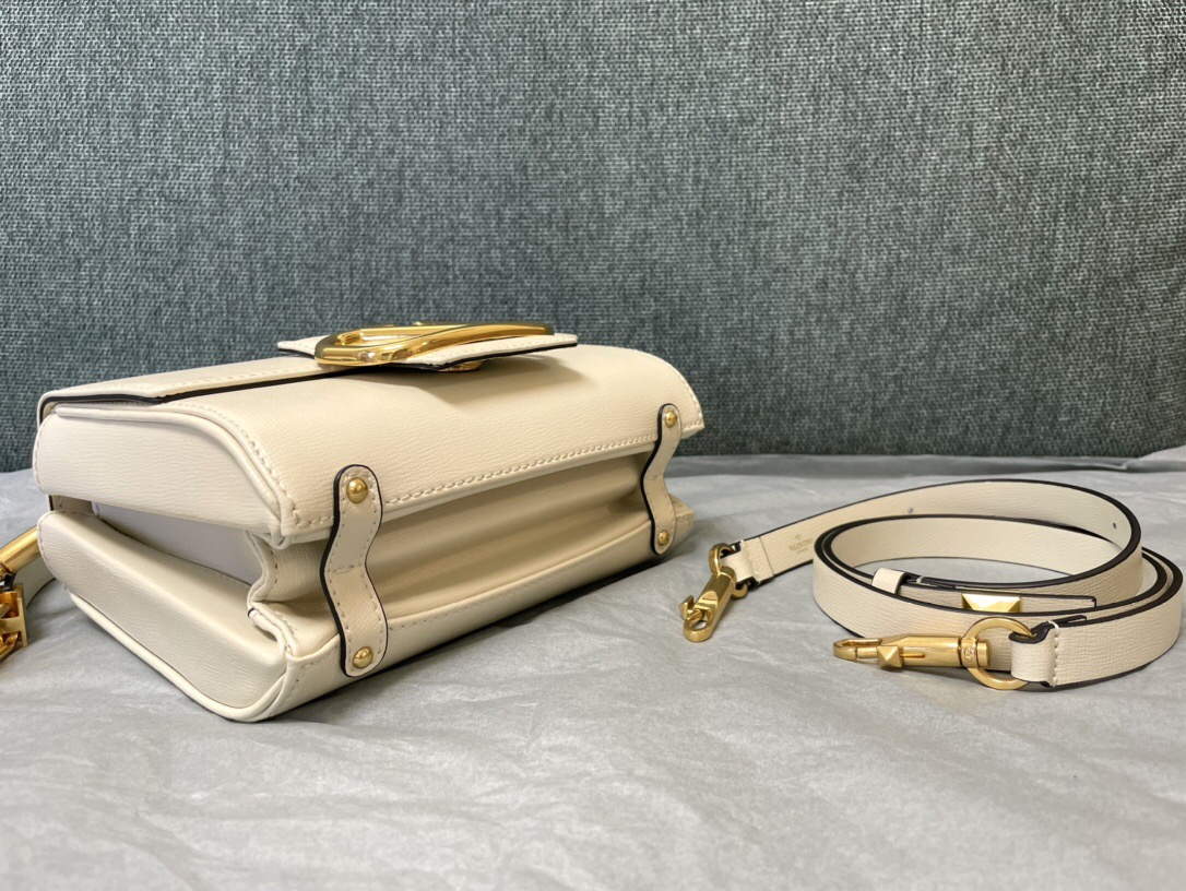 Valentino XW2B0J96 Stud Sign Grainy Calfskin Shoulder Bag Beige