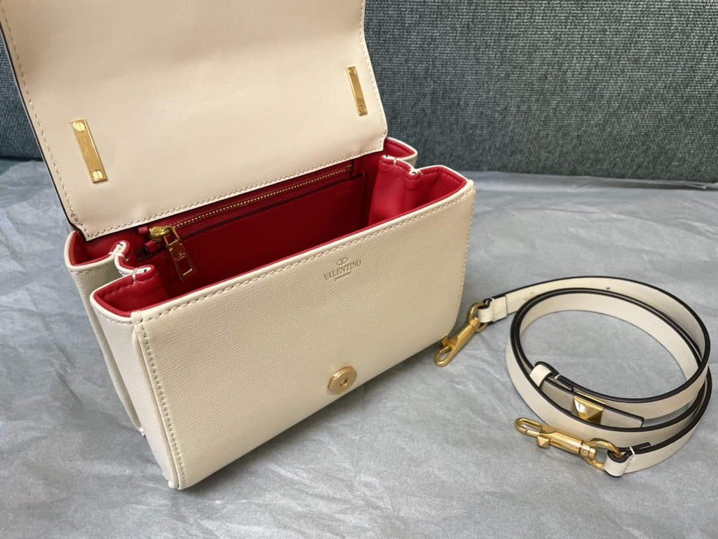 Valentino XW2B0J96 Stud Sign Grainy Calfskin Shoulder Bag Beige