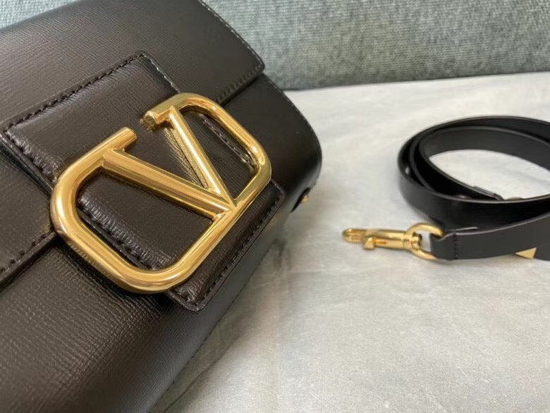 Valentino XW2B0J96 Stud Sign Grainy Calfskin Shoulder Bag Black
