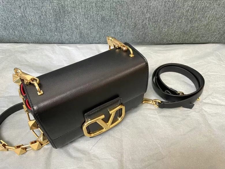 Valentino XW2B0J96 Stud Sign Grainy Calfskin Shoulder Bag Black